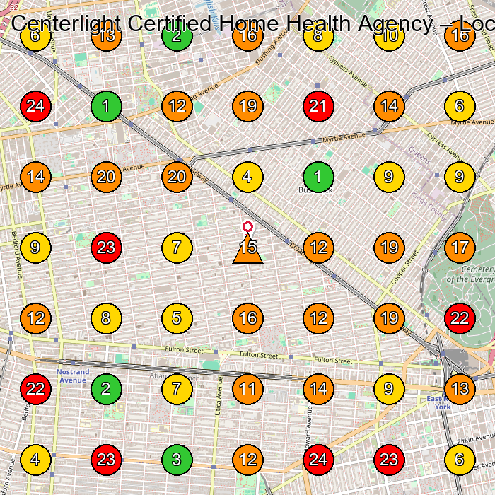 Centerlight Certified Home Health Agency Home Health Care Service GeoGrid ranking map for Brooklyn NY